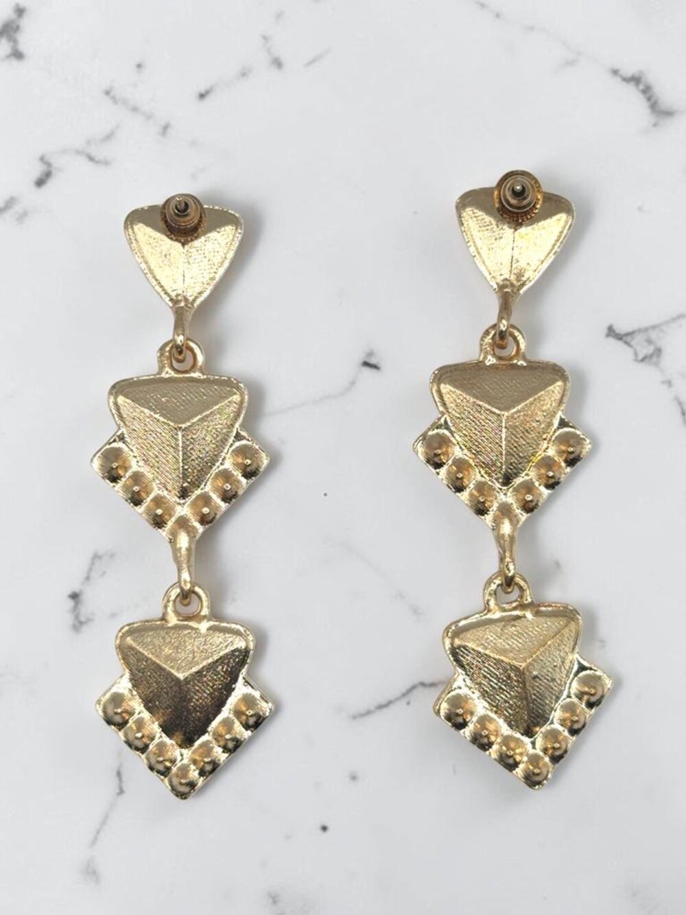 Gold-Tone Rhinestone Triangular Dangle Earrings - Picture 2 of 2